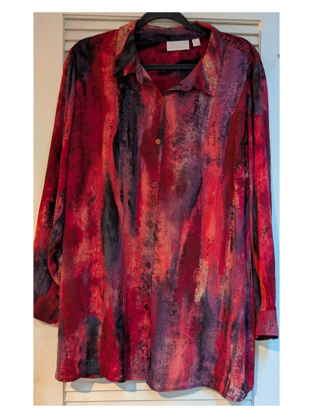 Belle by Kim Gravel Multicolor Painter Button Up Cuffed Sleeve Blouse | Size 2X